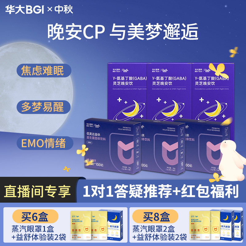 【难入睡易醒梦多】华大营养益休睡眠益生菌酸枣仁氨基丁酸晚安饮商品图