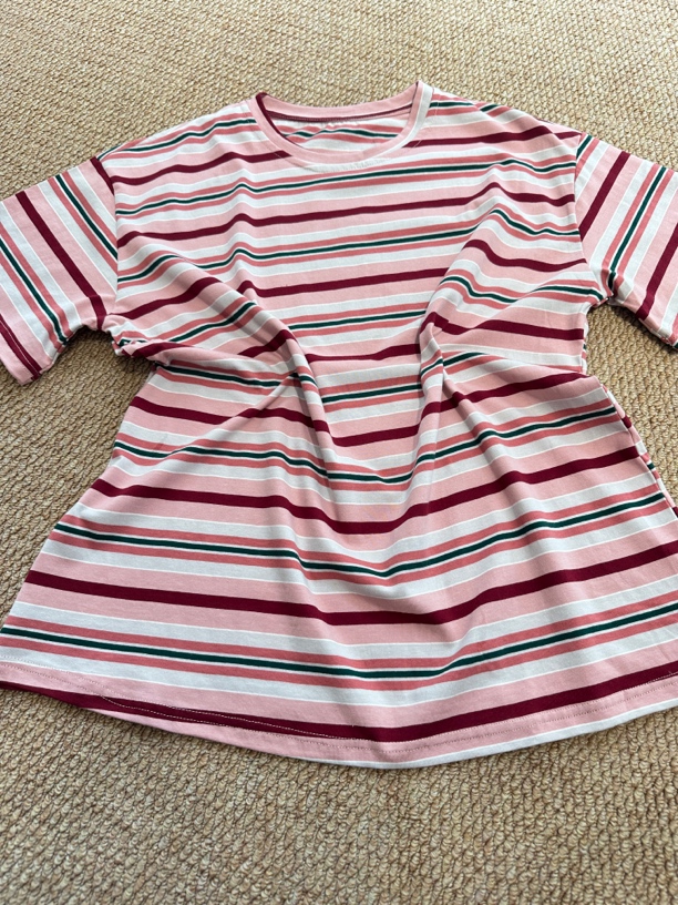 条纹T恤字母宽松百搭中长款时尚圆领短袖112