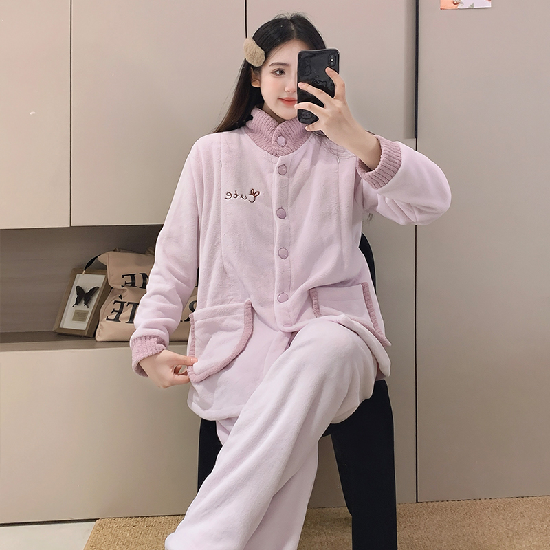 加绒加厚款月子服产后秋冬季保暖产妇孕妇睡衣女哺乳装怀孕期冬天