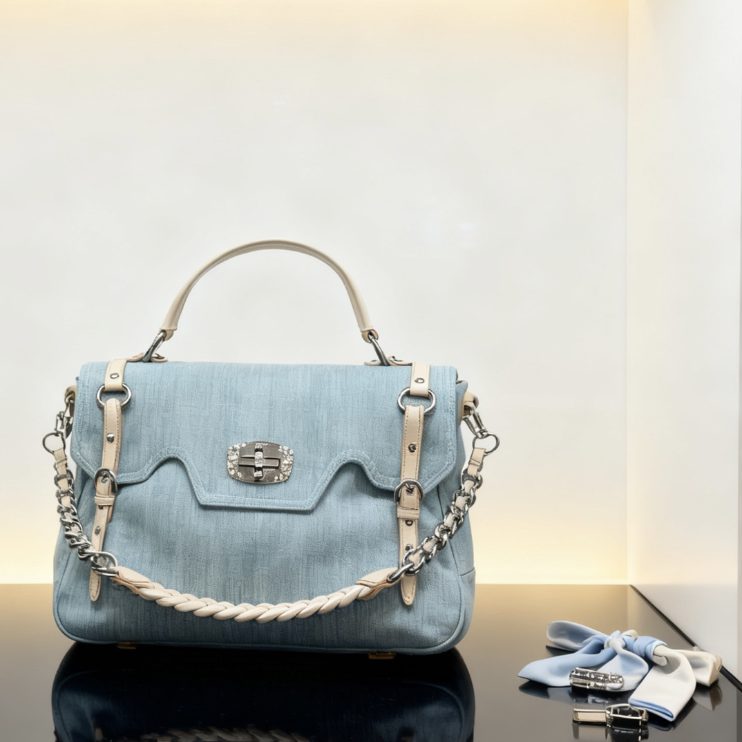 95新 MIU MIU/缪缪 Miumiu 95新/二手 LL 宝石牛仔邮差单肩手提包