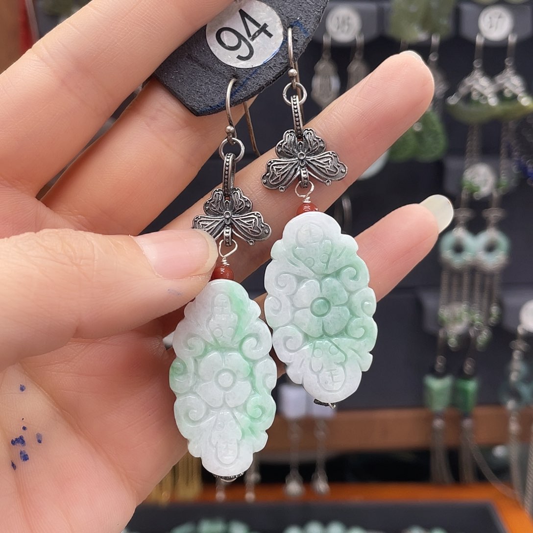 翡翠耳饰银S925镶嵌火*果882ghhhh