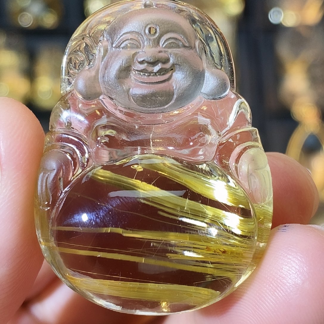 水晶颈饰未镶嵌天然钛晶弥勒佛吊坠