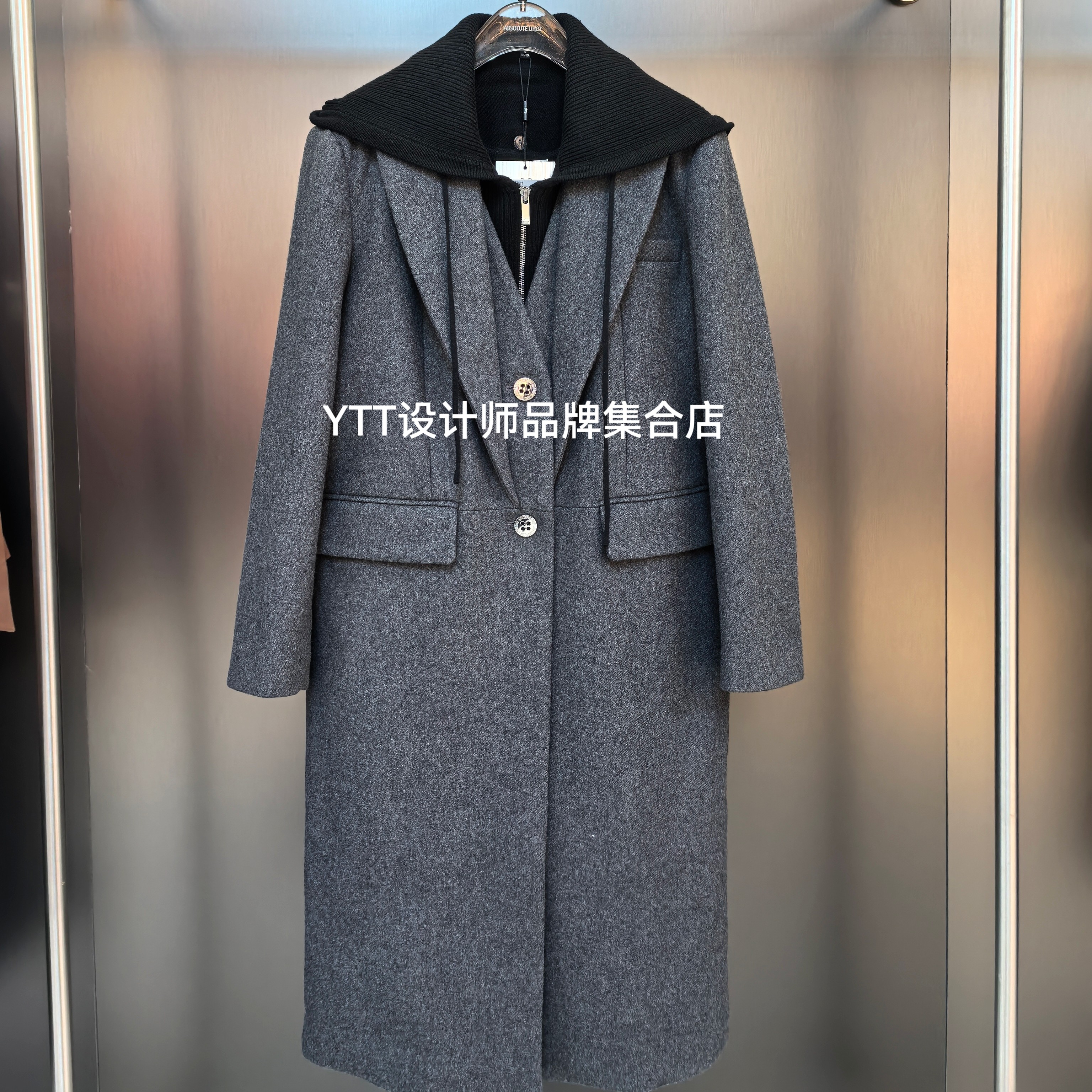 顺丰包邮 UHOT诱货2025冬季新款灰色假两件设计中长款连帽大衣