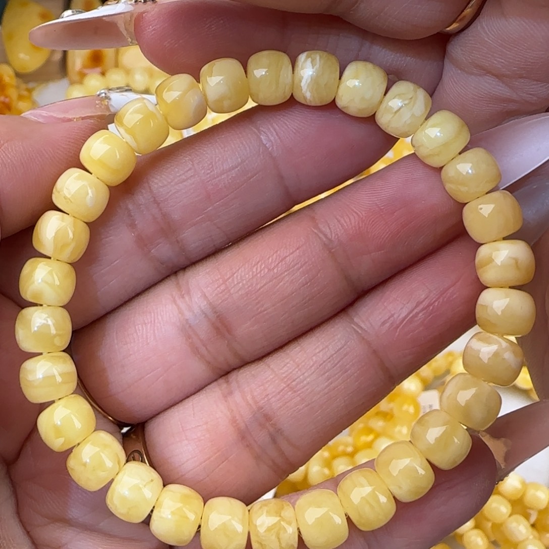 蜜蜡未镶嵌手串浓白花妖花老型手串