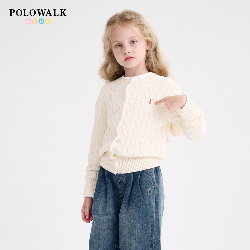 POLOWALK新品长袖女童毛衣儿童毛衫线衫开衫AMRW435C0791
