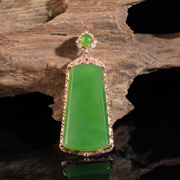 【华林同庆】18k金和田玉T型无事牌吊坠 27*15*4.5mm不含链 D45