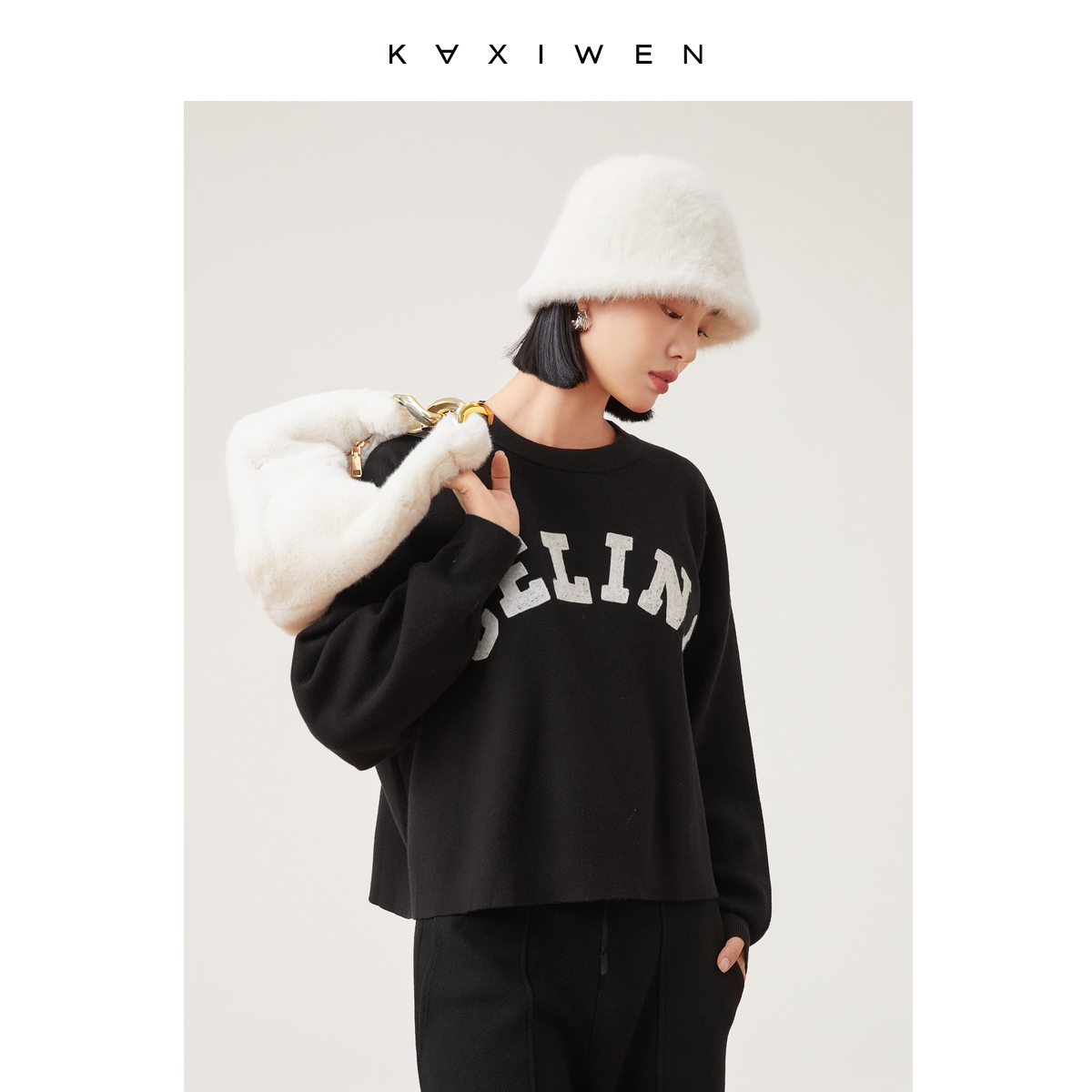 【尚雅专属】时尚字母立体绣圆领针织衫X09AZE8543