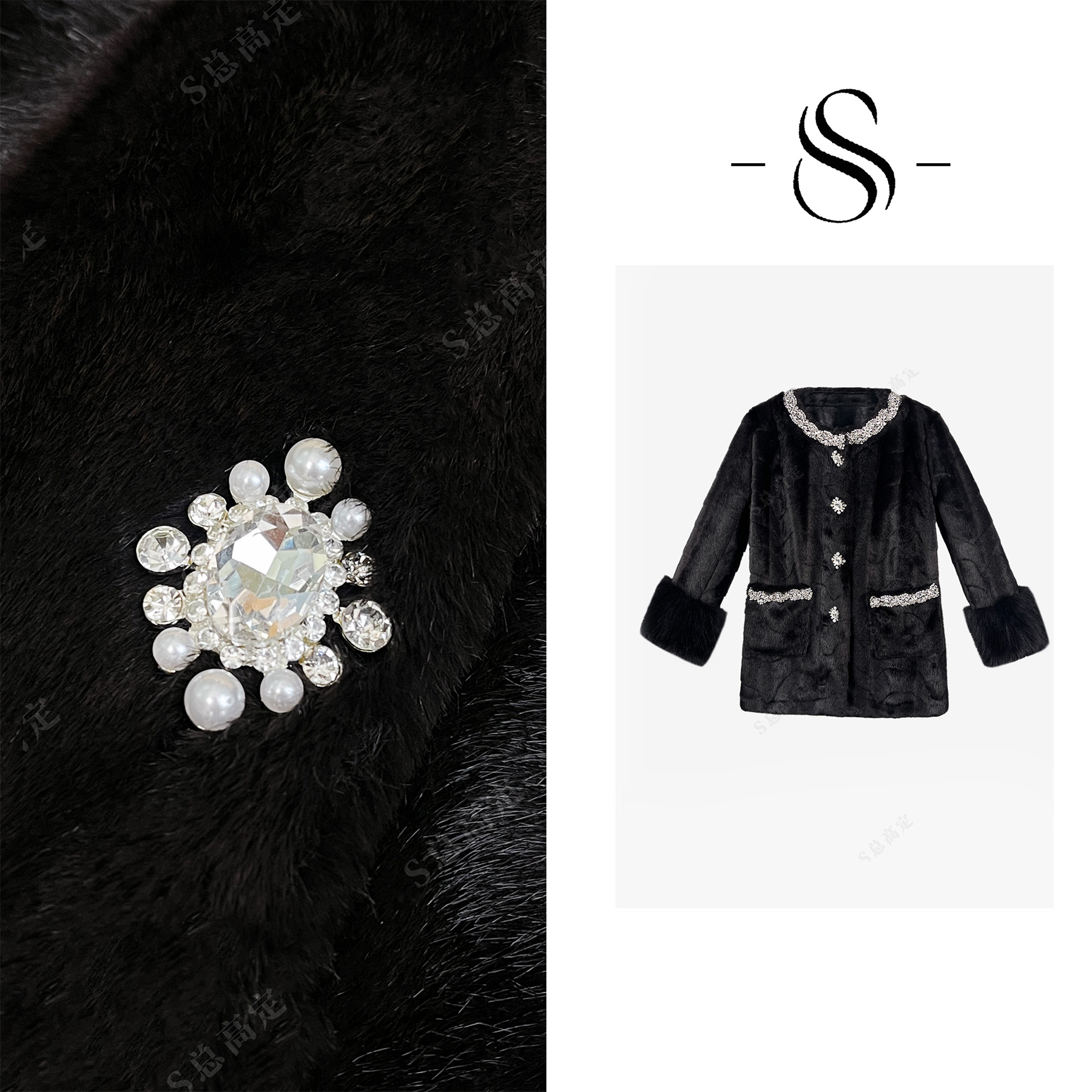 NIMOSHI【倩倩】冬款时尚百搭重工拼接设计欧式气质短外套D0408