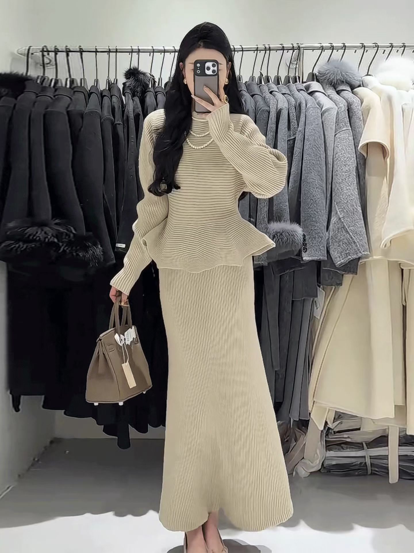 【轻熟御姐】气质红色针织上衣半裙女装2025秋冬新款时髦巨好看套装