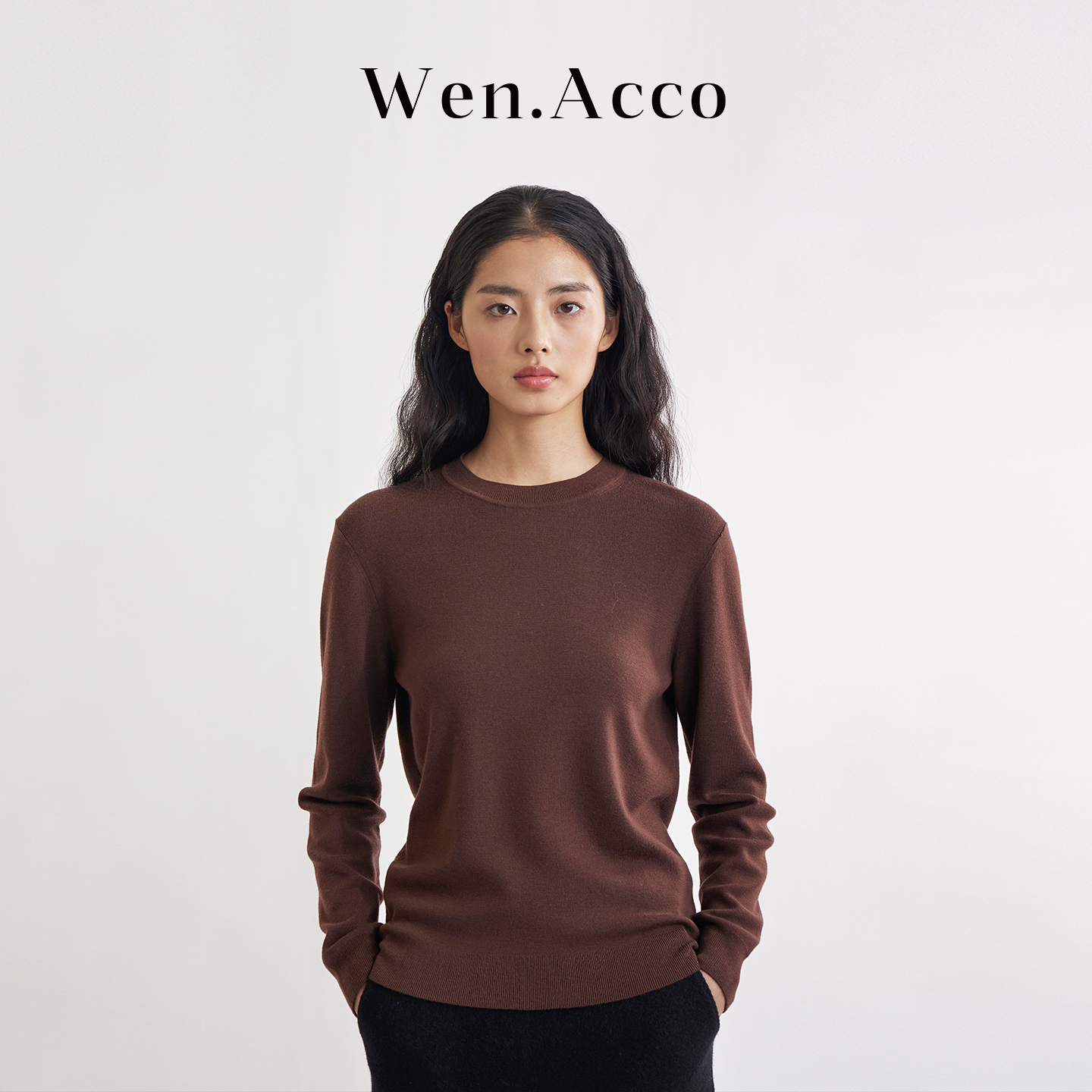 【可可专属】圆领小镂空肌理羊毛针织衫秋冬百搭长袖打底ZL1326