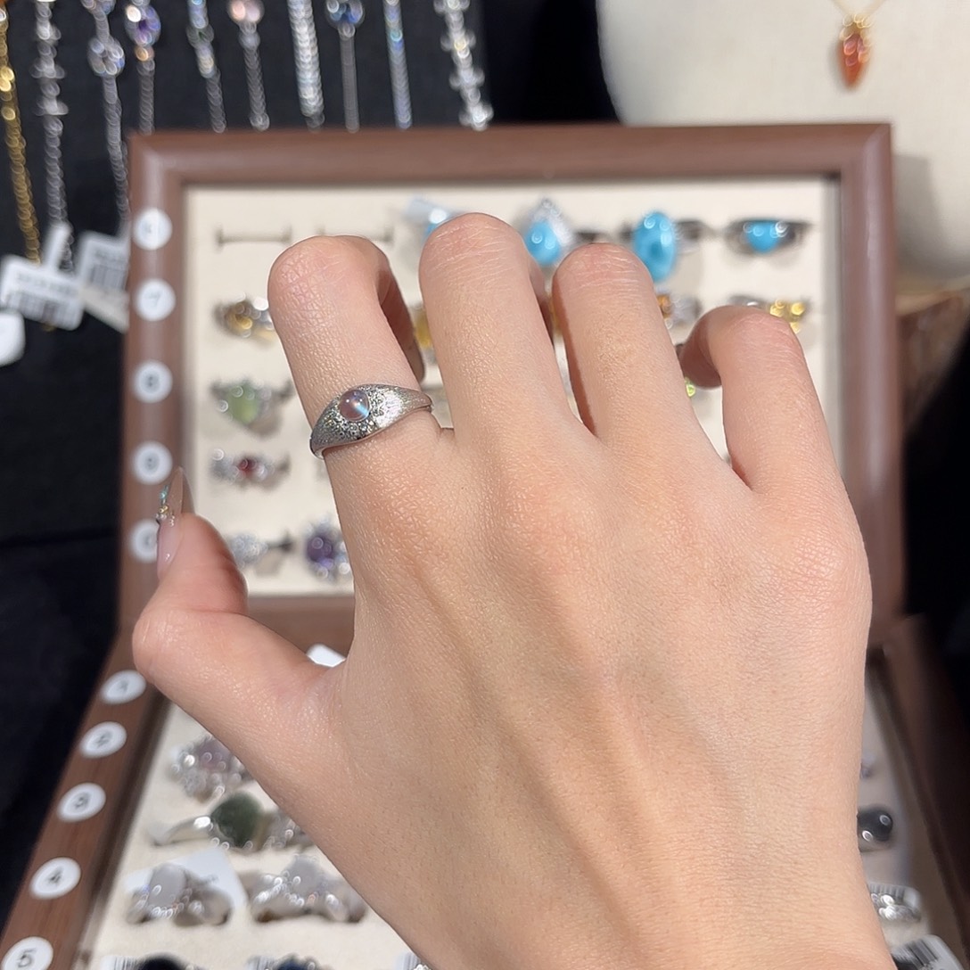 良***川烟晶戒指银S925镶嵌马岛月光