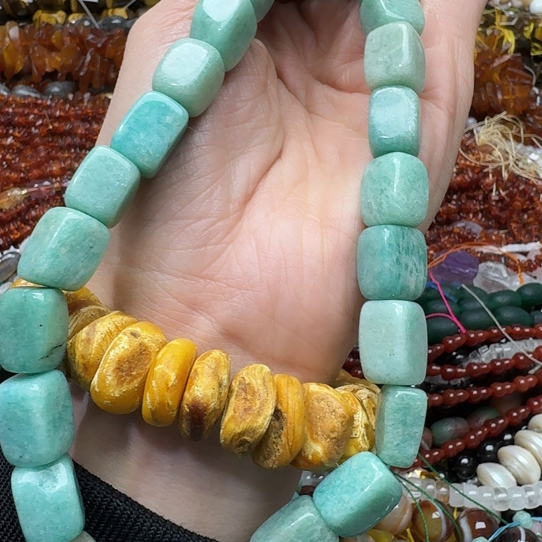 玛瑙/玉髓合金珠宝半成品一条10x14m天河石