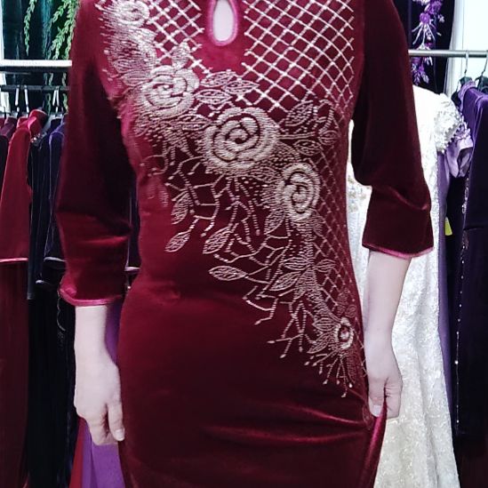 XL2XL3XL旗袍重工金丝绒