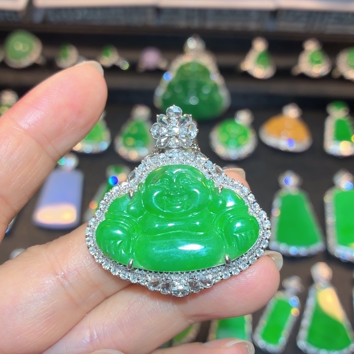 翡翠18K金镶嵌吊坠(不含链)翡翠