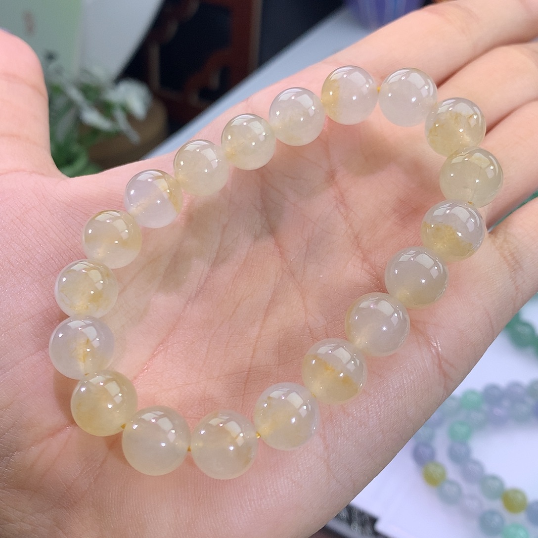 翡翠未镶嵌手链13号 冰飘黄翡手串