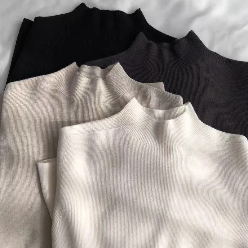 无缝一体中领针织衫打底衫长袖内搭上衣针织毛衣女装打底衫H9-76