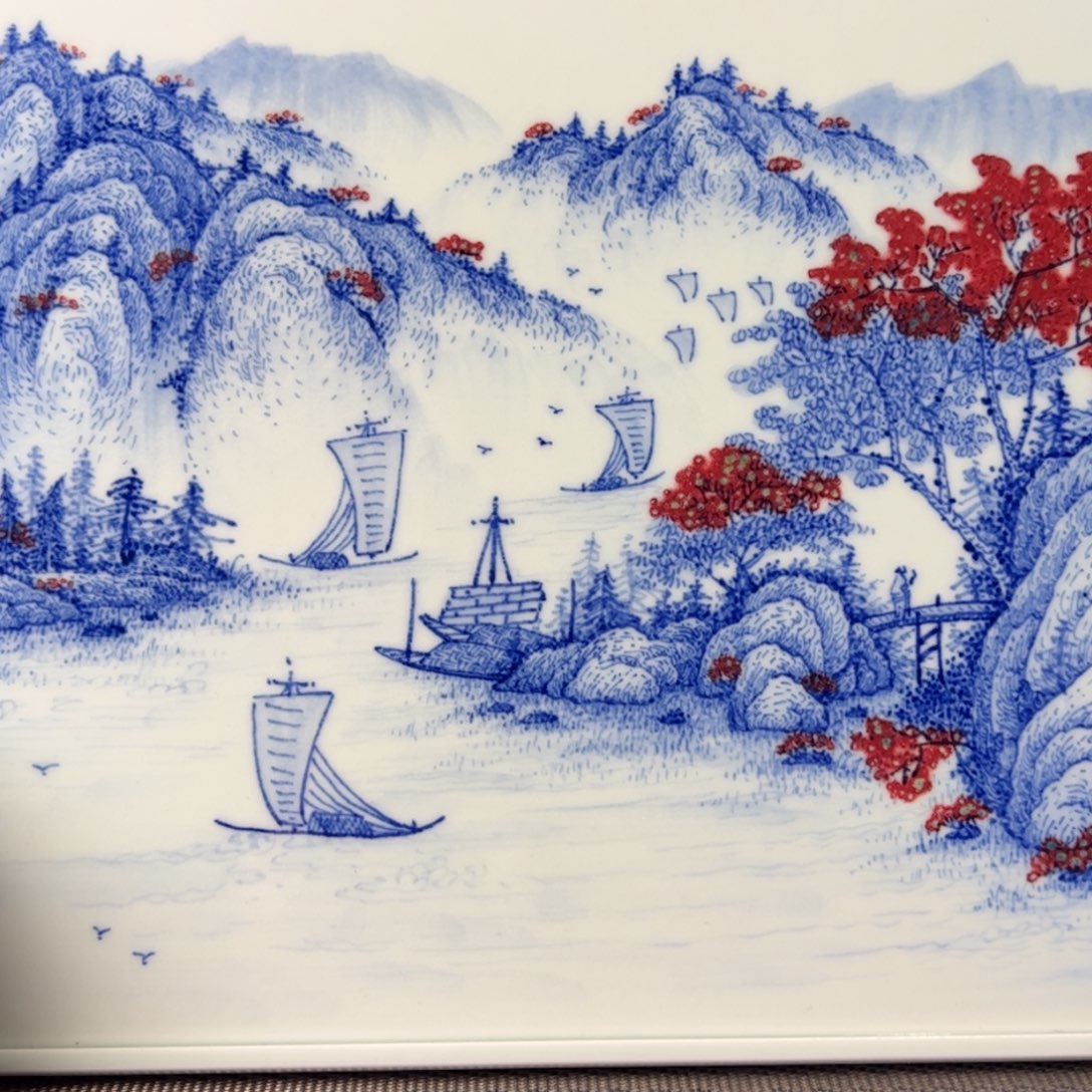 杯原矿青花釉里红瓷器