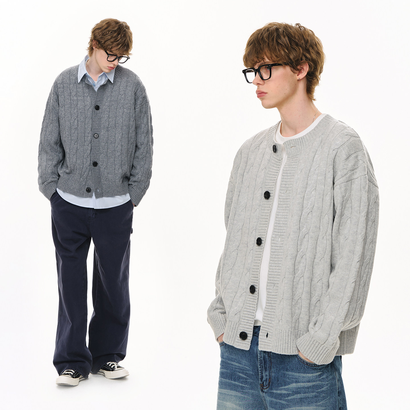 CLIMAX VISION慵懒风羊毛混纺绞花复古针织开衫毛衣外套