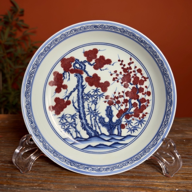 青花釉里红松竹梅壶承茶具陶瓷