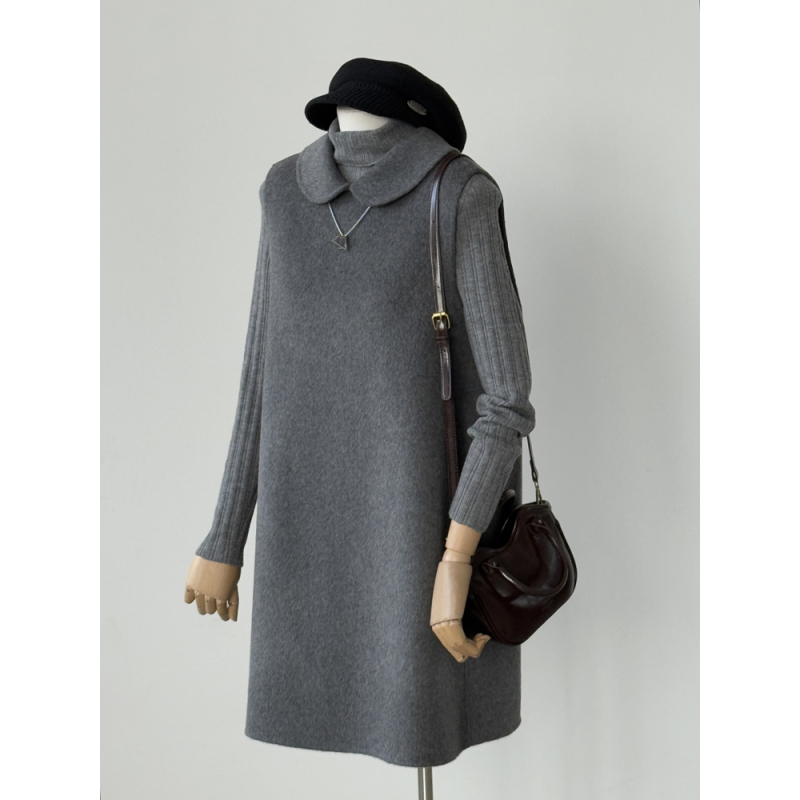 小香风背心羊毛连衣裙女高级感灰色2025秋冬季新品无袖羊毛裙外穿