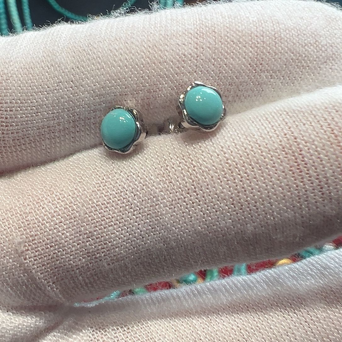 绿松石银S925镶嵌耳饰耳钉