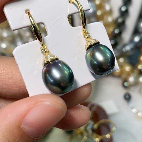 海水珍珠耳饰银S925镶嵌10-11