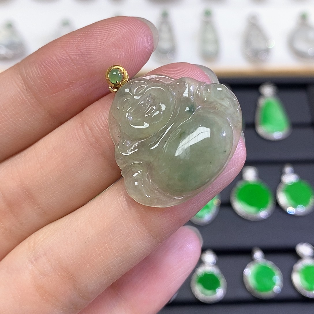 翡翠18K金镶嵌吊坠(不含链)