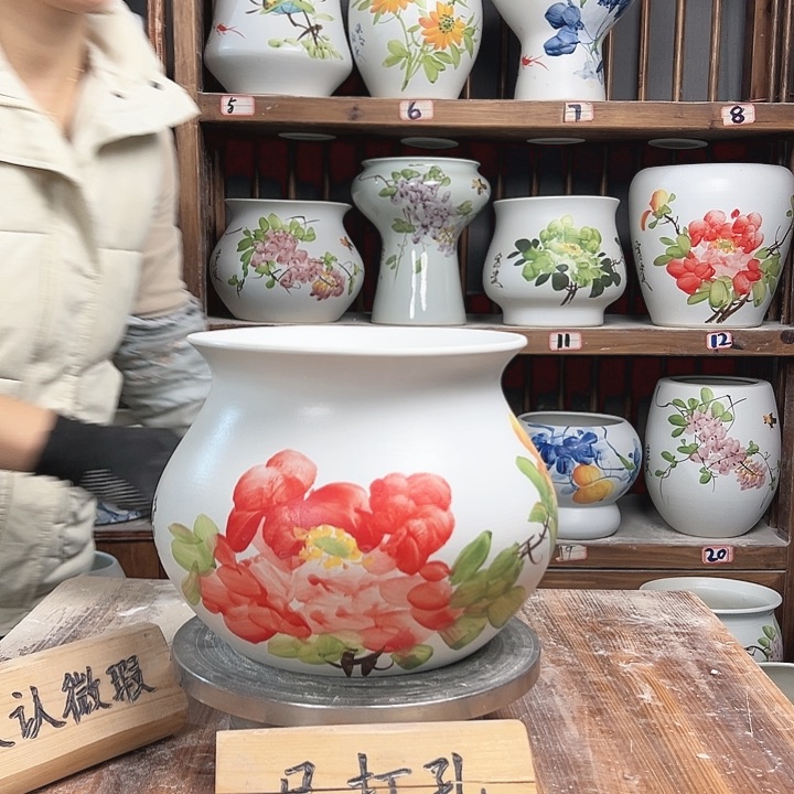 摆件钱袋子红牡丹陶瓷陶瓷