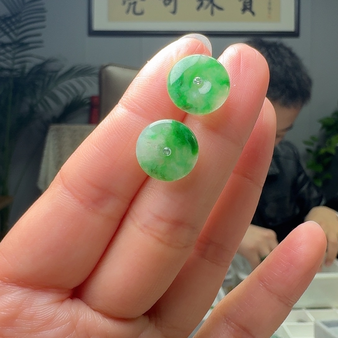 翡翠18K金镶嵌耳饰多样性发货其一