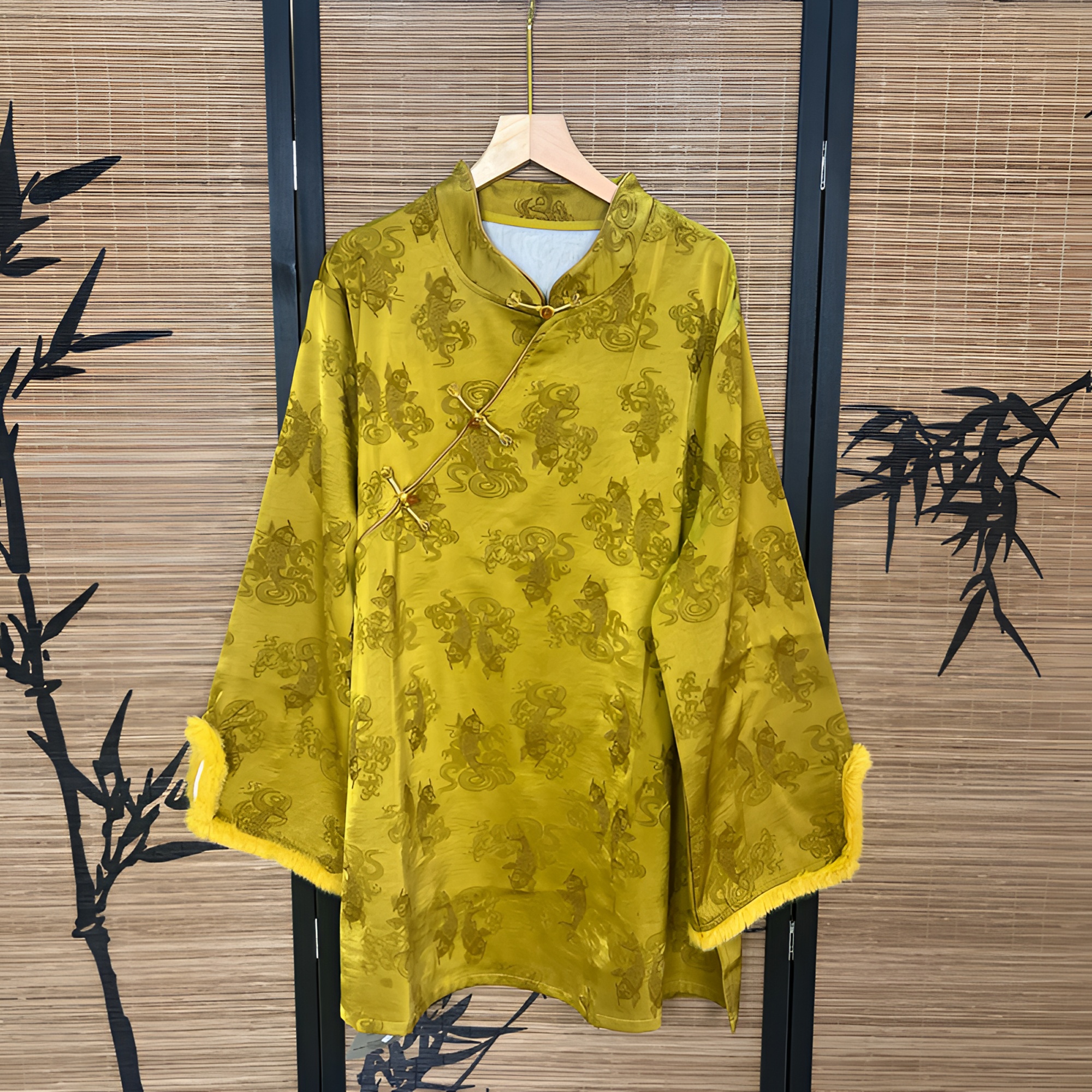 秋冬款斜襟提花厚款立领国风复古新中式上衣