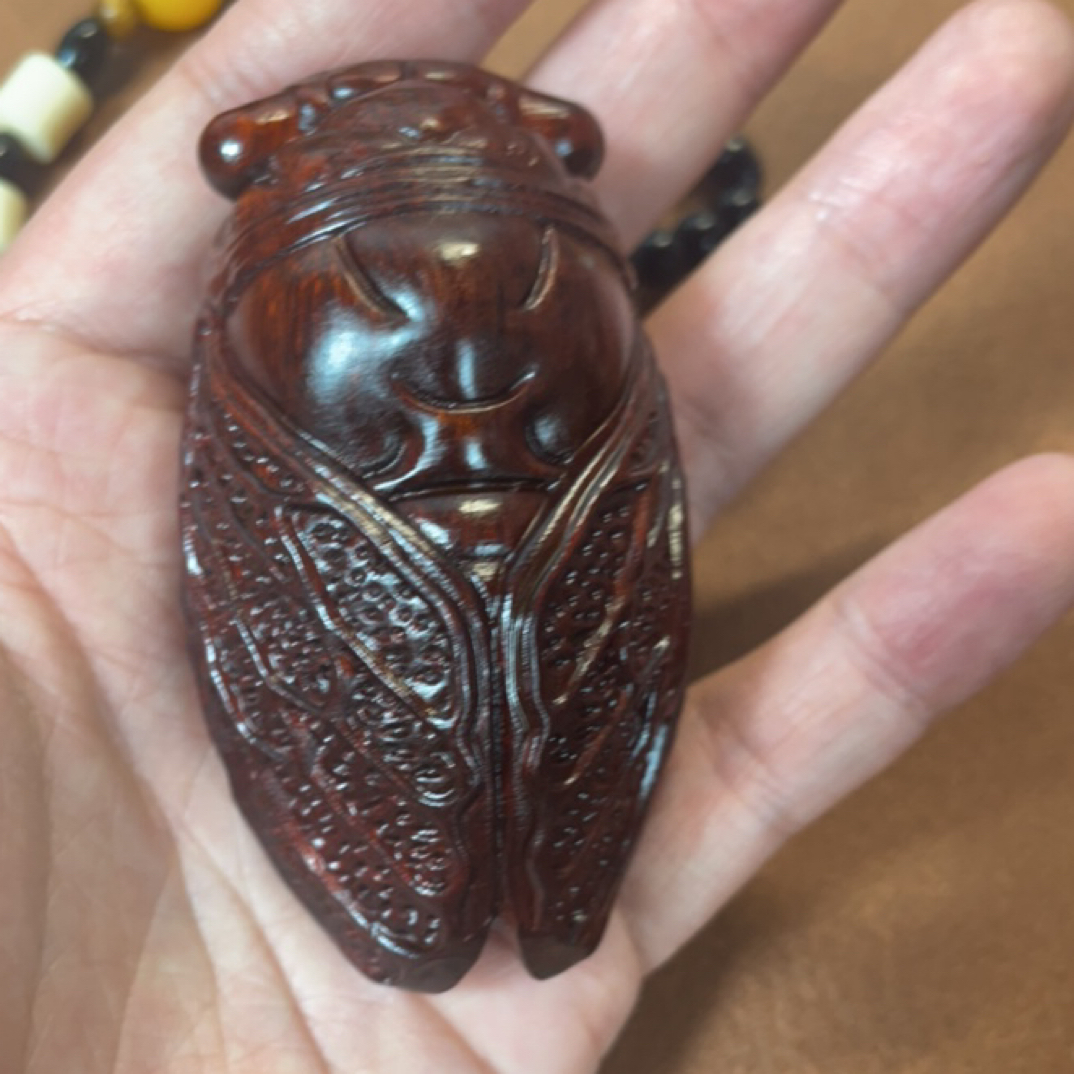 紫檀木雕蝉知了一鸣惊人手工文玩摆件手把件