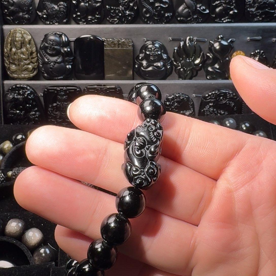 黑曜岩未镶嵌手串黑曜石10‘m一条加黑曜石2.2cm貔貅