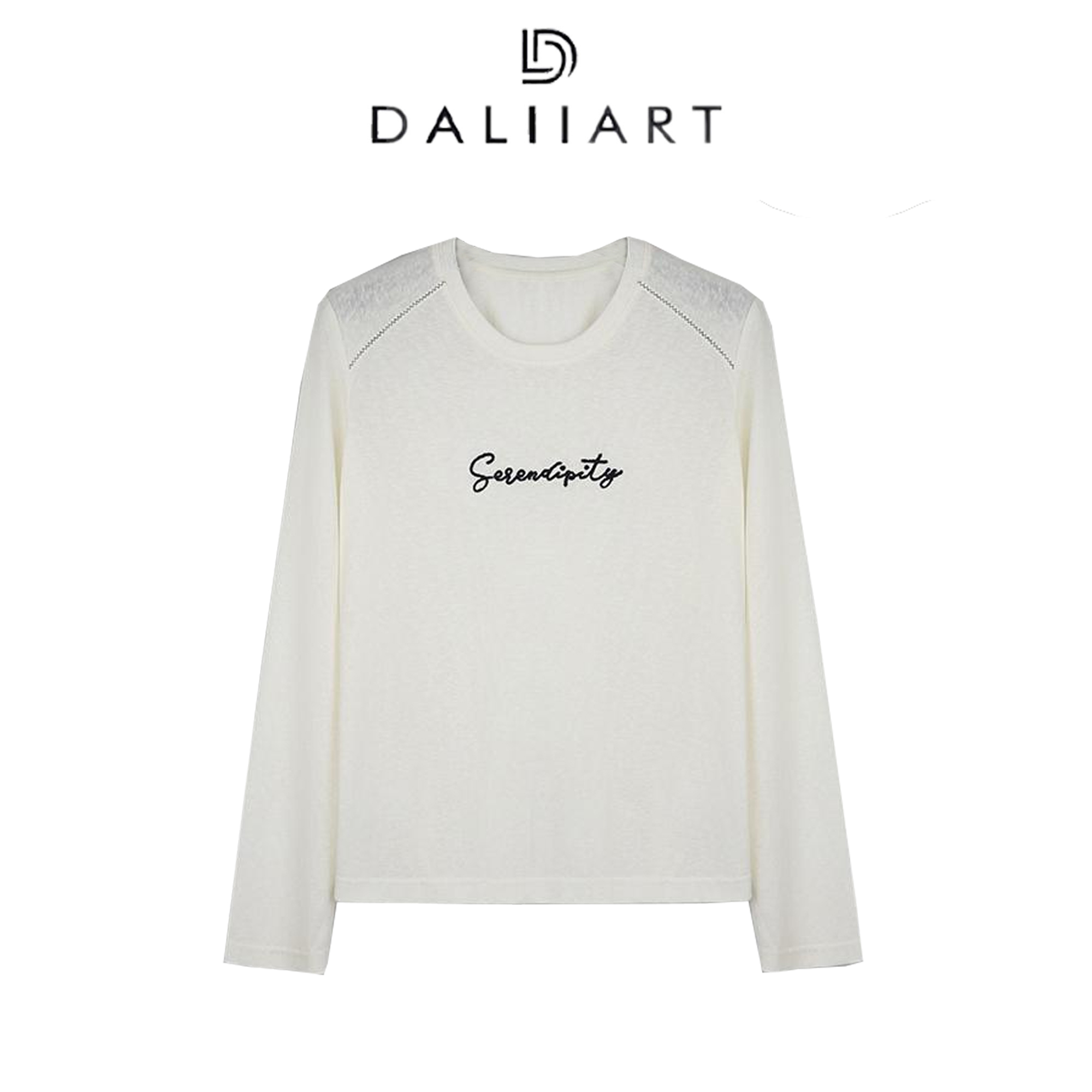 大丽字母绣Tee 棉莱赛尔雪花肌理圆领长袖T恤DLTX1338