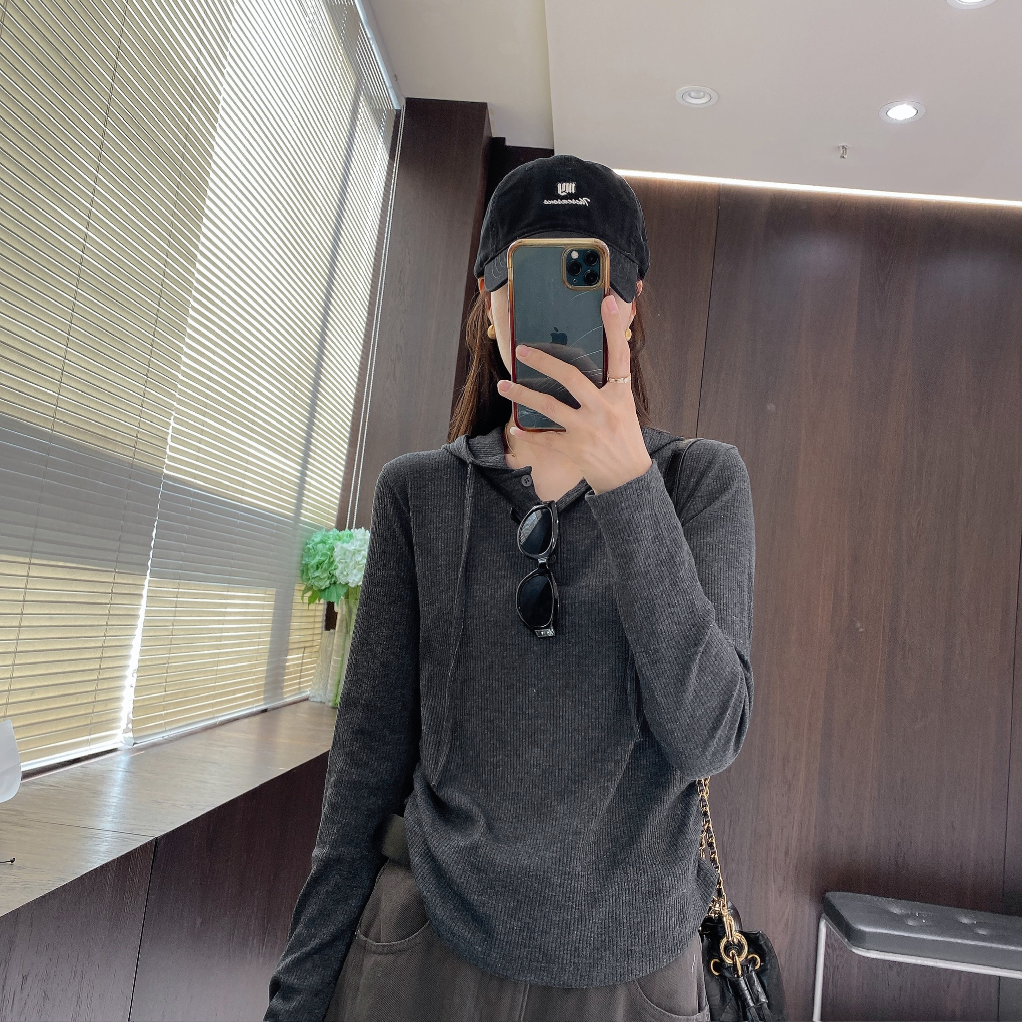 IMFLY金小金自制女装T恤DYW9600早秋显瘦连帽收腰帽衫上衣女