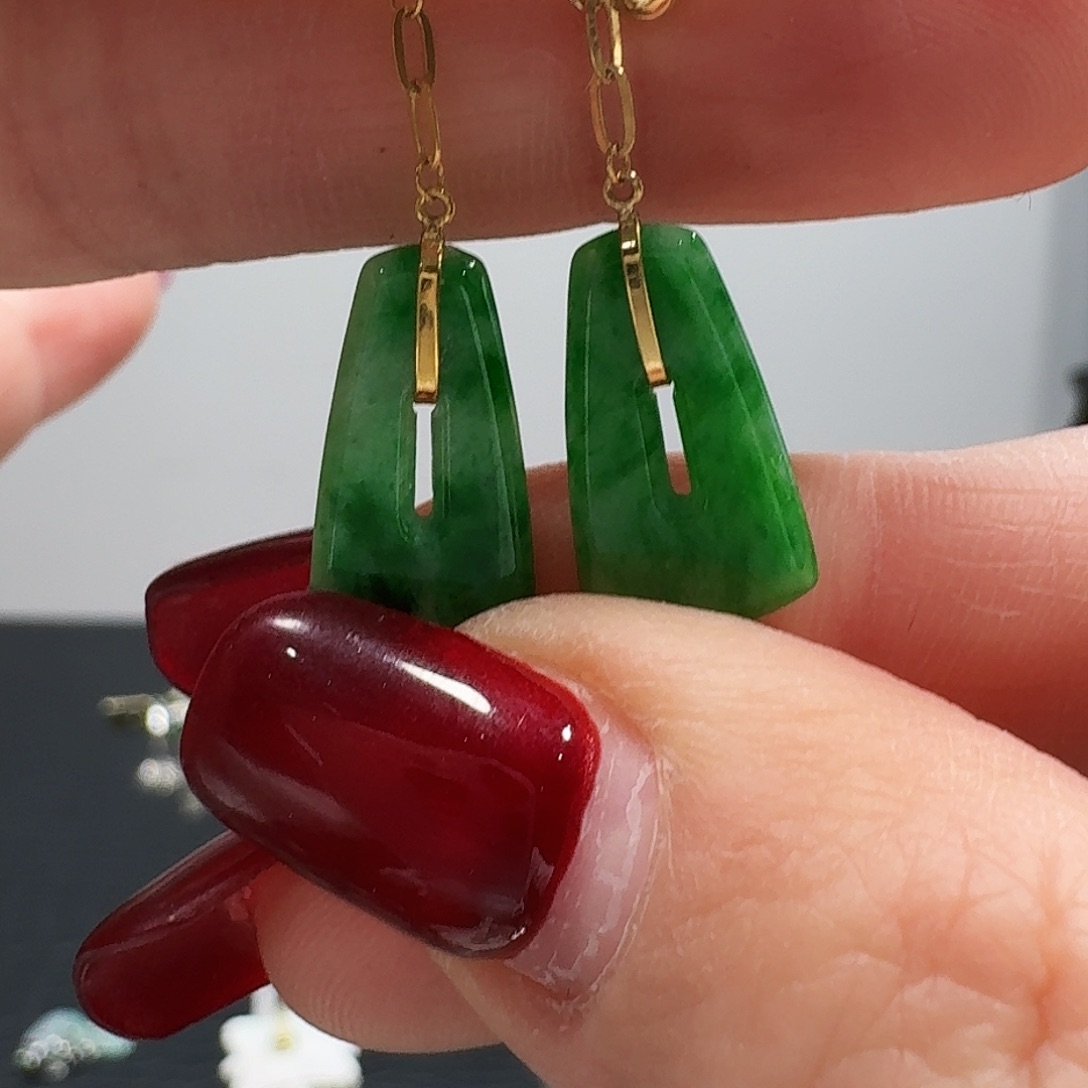 翡翠耳饰18K金镶嵌耳饰