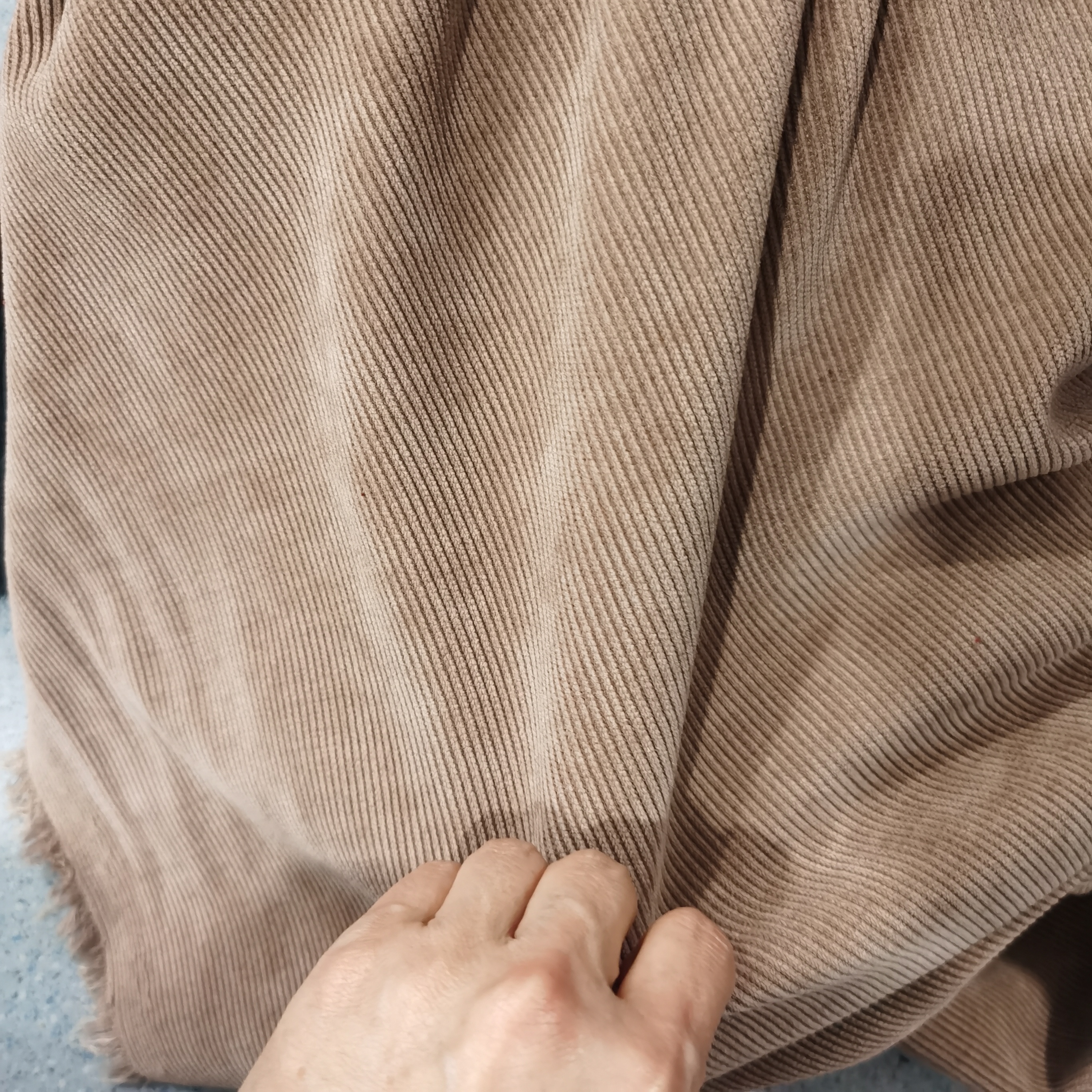 雪尼尔条绒布料卡其色1米