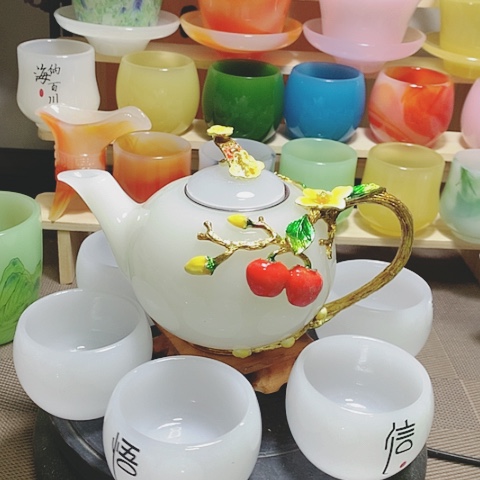 羊脂玉瓷琉璃中式事事如意一壶六杯礼盒套装