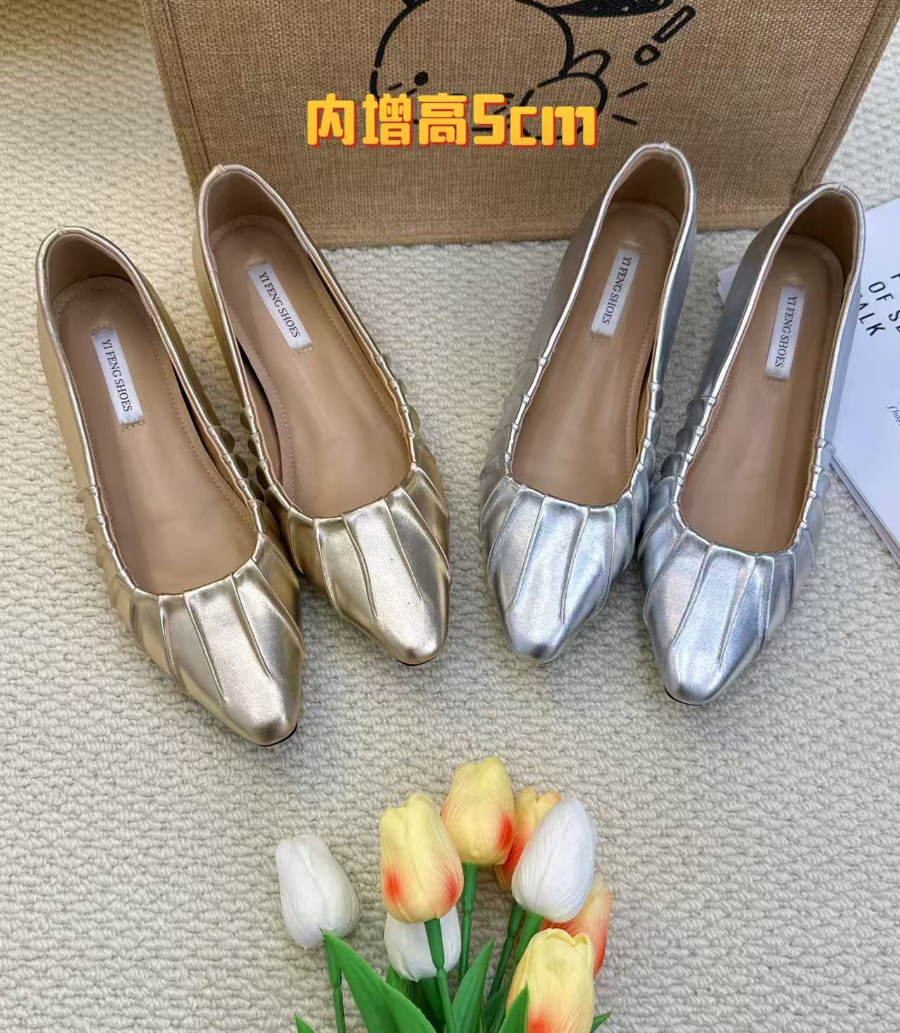 浅口褶皱玛丽珍小个子内增高休闲风女鞋单鞋尖头鞋子休闲百搭时尚