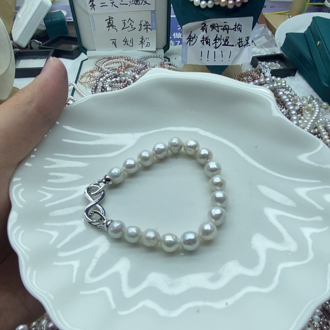 银S925镶嵌天然淡水珍珠无人工干预淡水珍珠8