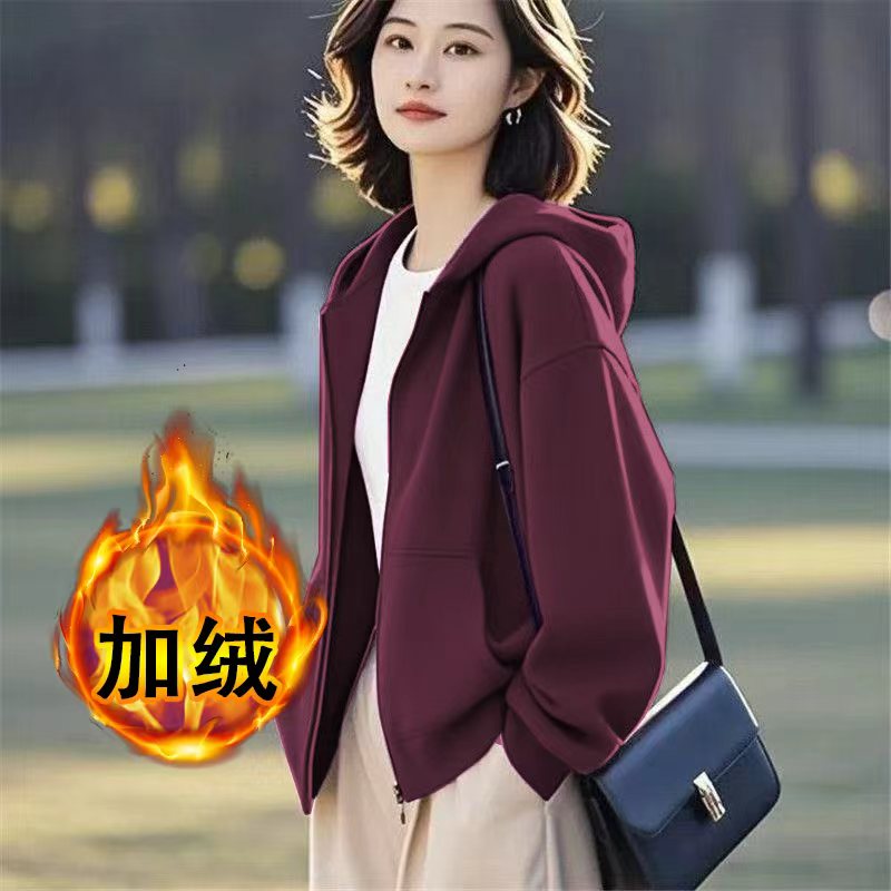 加绒冬季新款卫衣外套女宽松休闲百搭显瘦休闲大码韩版长袖上衣