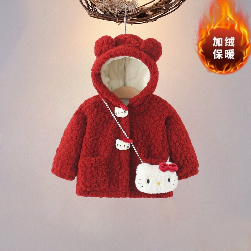 女童甜美羊羔毛外套2025衣服儿童连帽洋气公主宝宝小童时尚毛衣