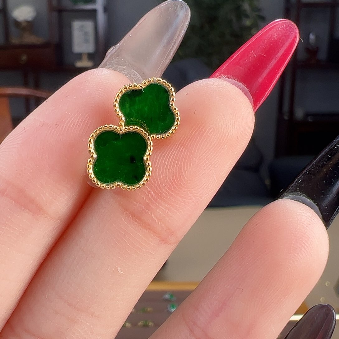 翡翠银S925镶嵌耳饰耳环73