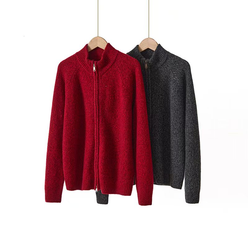 秋冬针织衫老钱风琥珀纽扣毛衣立领女士针织双面宽松