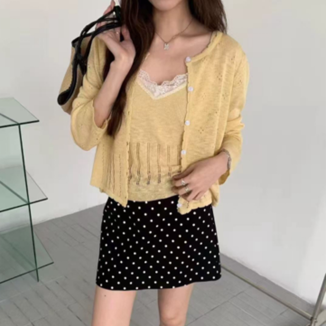 木耳领休闲风修身型薄款毛针织衫短款衬衫百搭气质毛衣上衣