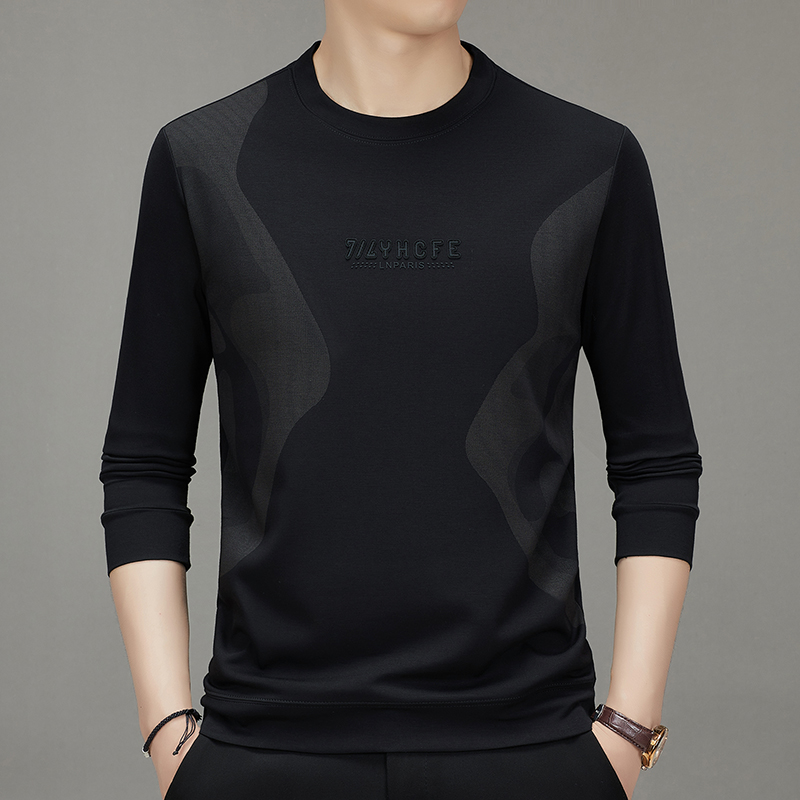 高端轻奢休闲中年男士长袖卫衣春秋季宽松潮流圆领百搭套头打底衫