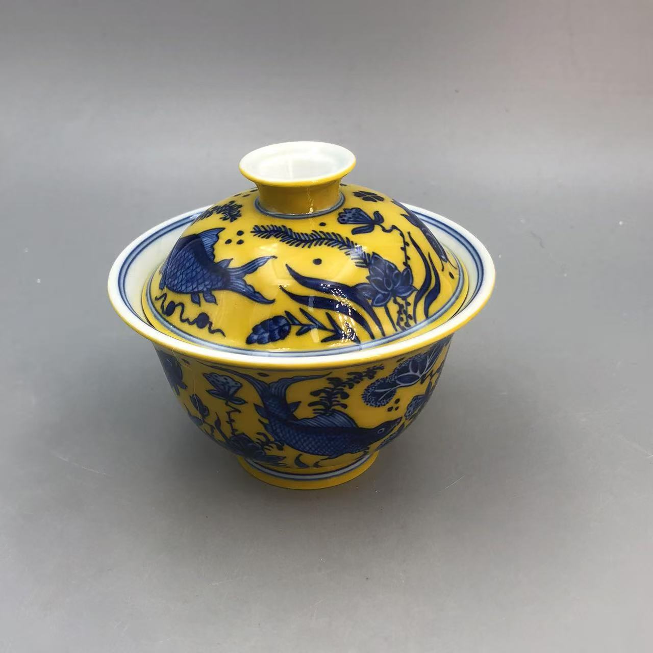 CLJJ2-3120[学茶严选]釉下帝王黄鱼藻盖碗陶瓷