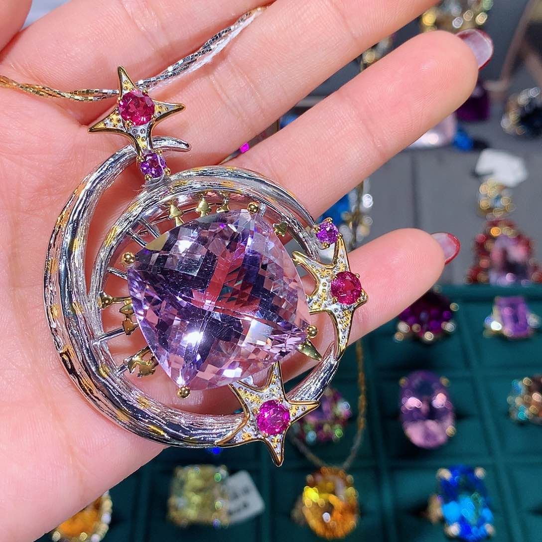 水晶颈饰银S925镶嵌吊坠