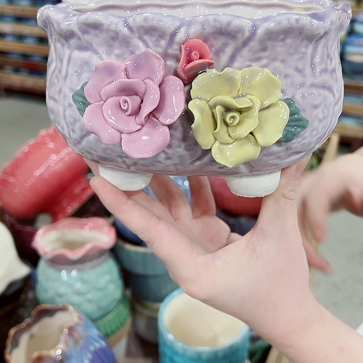 有孔，凑单福利满10元发货陶瓷多肉花盆！