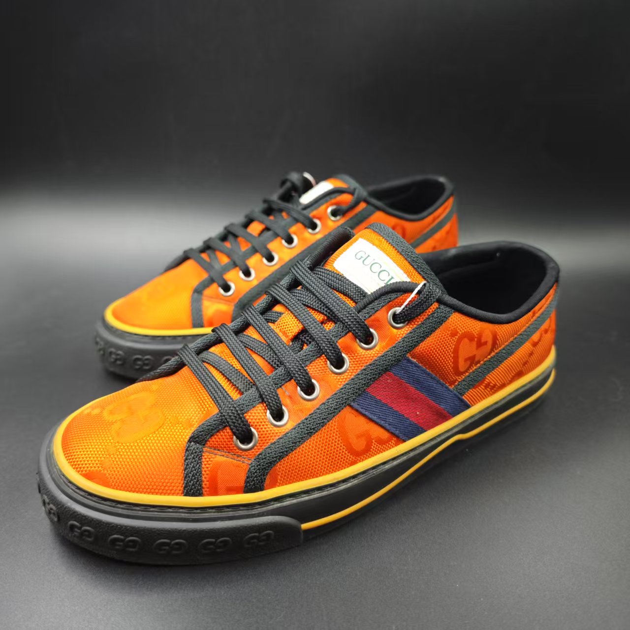 95新 GUCCI/古驰 男士橙色经典百搭1977系列板鞋40.5欧码 wy101