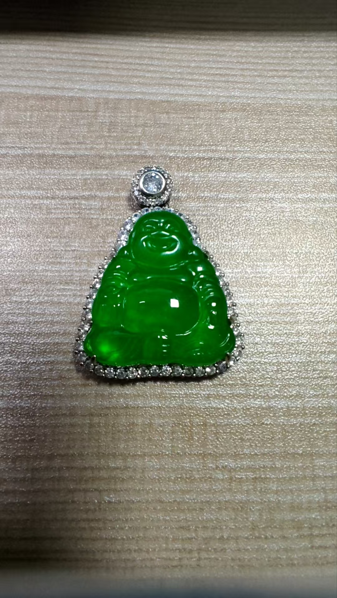 翡翠佛公银镶嵌经典小巧百搭